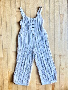 Black Tape White Striped Button‑Front Wide‑Leg Jumpsuit Size XL